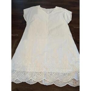 Emery Rose W White Eyelet Lace Dress L Embroidered Scalloped Hem Cottagecore NWT